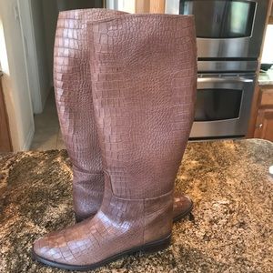 Stuart Weitzman Equine Croc-Embossed Knee Boot